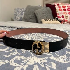 Gucci Black and Pink Belt with Gold Buckle